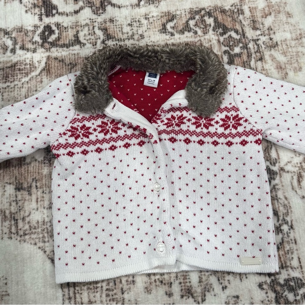 Janie and Jack White and Red Nordic Sweater